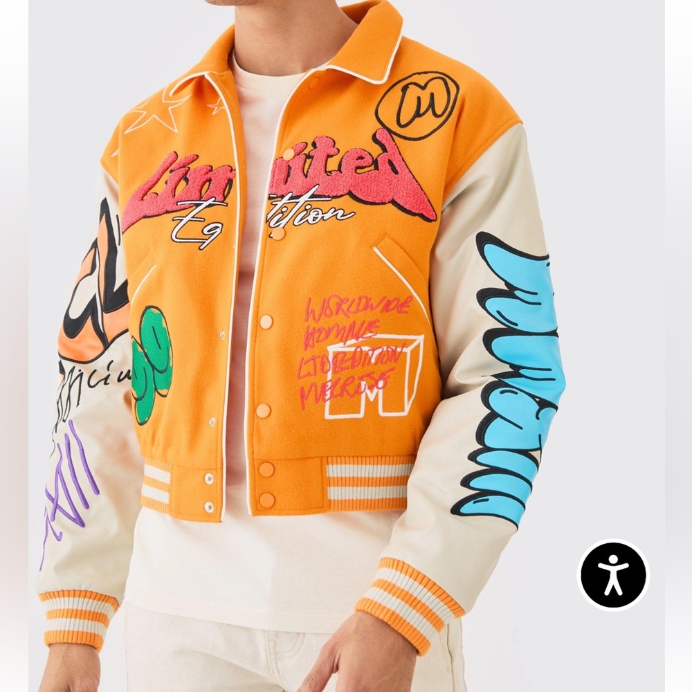 Boxy Fit Graffiti Varsity Jacket